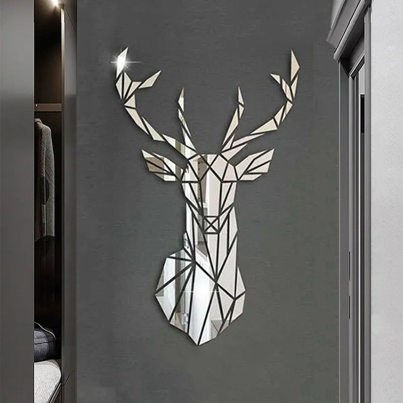 3D Geometric Nordic Deer Head Polished Acrylic Mirror Wall Sticker Dec –