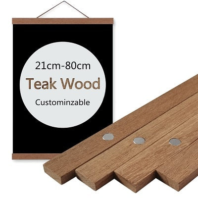 Wooden Magnetic Poster Frame For Canvas Prints - Modern Style Black White Teak Natural Wood, Easy to Install and Hang