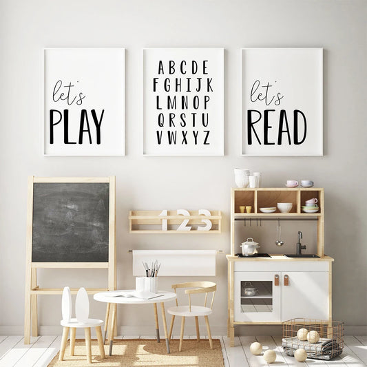 Cute Simple Quotes ABC Alphabet Posters Wall Art Fine Art Canvas Prints For Nursery Room Black and White Prints For Baby's Room Wall Decor