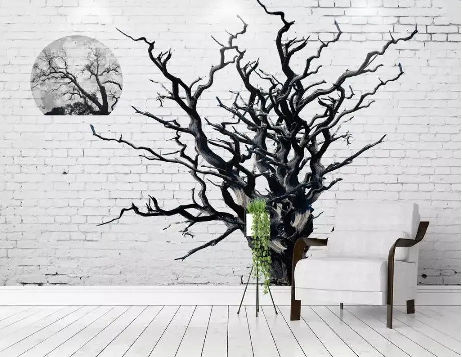 Black & White Woodland Landscape Wall Mural Big Format Custom Sizes Nordic Wall Covering Creative DIY Wall Decor For Living Room