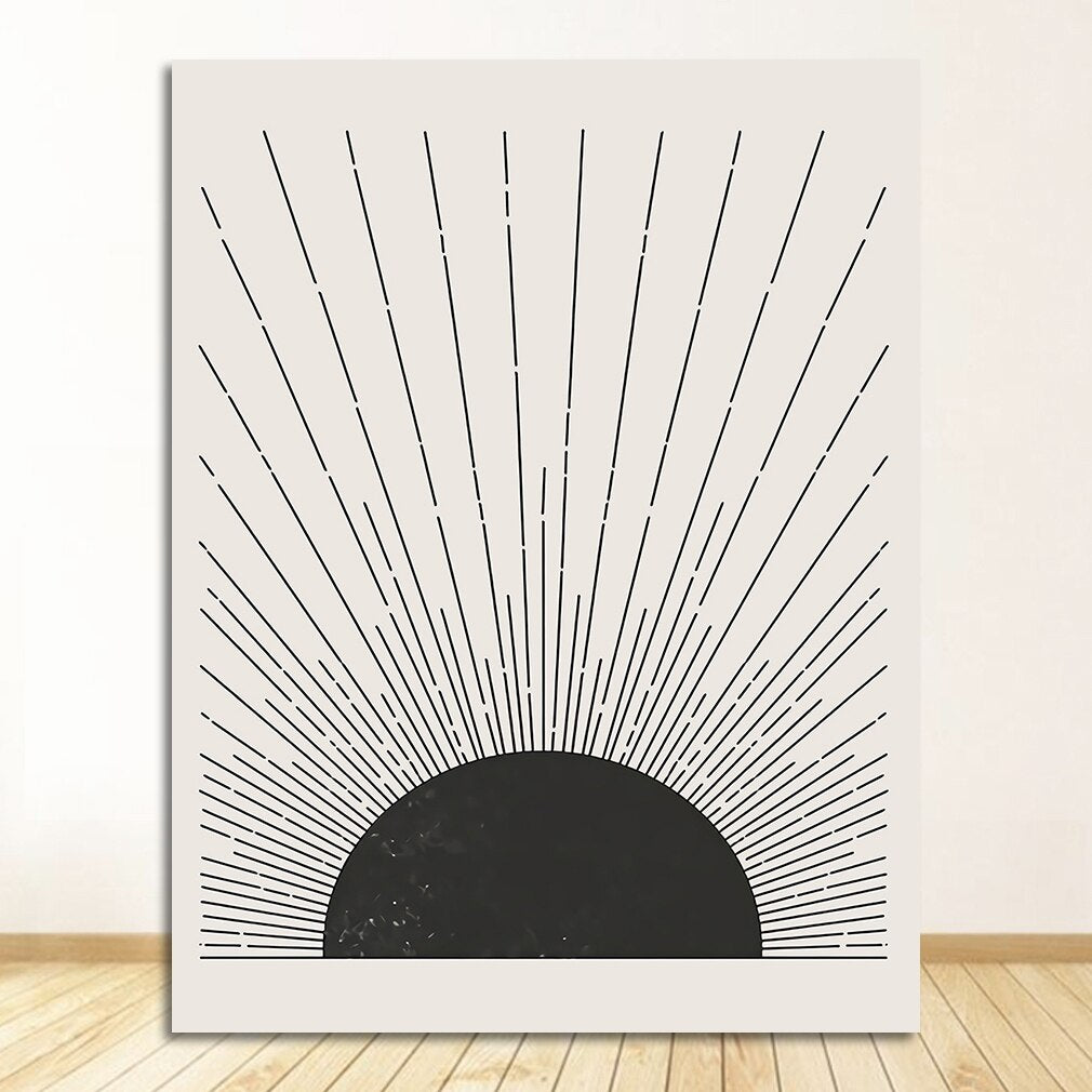 Abstract Sun Rays Wall Art Minimalist Mid Century Vintage Block Print Illustrations Fine Art Canvas Prints Pictures For Living Room Home Office Wall Decor