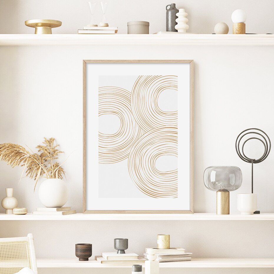 Beige White Minimalist Geometric Line Art Wall Art Fine Art Canvas Prints Elegant Abstract Pictures For Living Room Home Office Decor