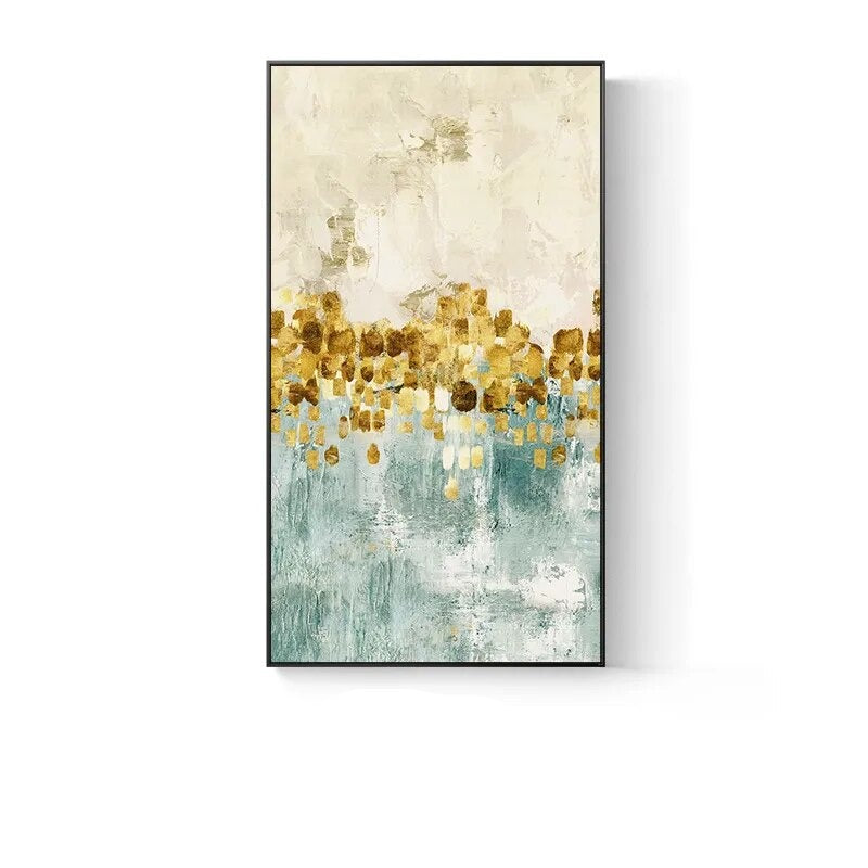 Modern Abstract Auspicious Golden Leaf Forest Wall Art Fine Art Canvas Prints Pictures For Entrance Hall Kitchen Living Room Dining Room Decor