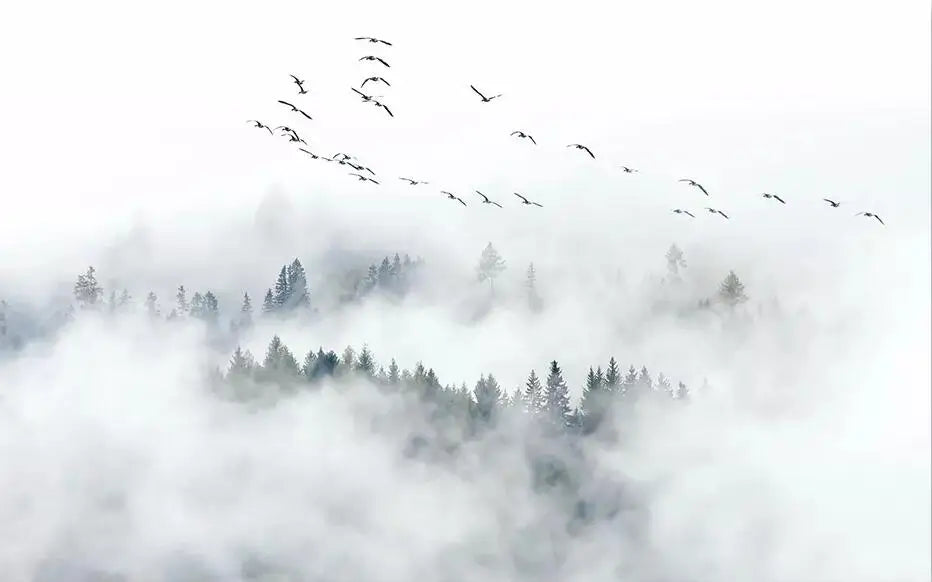 Misty Forest Landscape Wall Mural Big Format Printed Nordic Wallcovering Wallpaper For Modern Living Room Creative Home Office Wall Decoration
