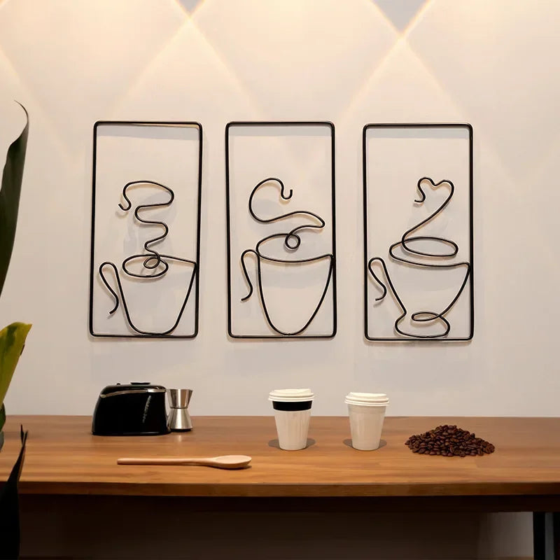 Hot Coffee Metal Wall Art Plaques 3D Wrought Iron Crafted Wall Decor For Kitchen Dining Room Living Room Cafe Coffee Shop Art Decor