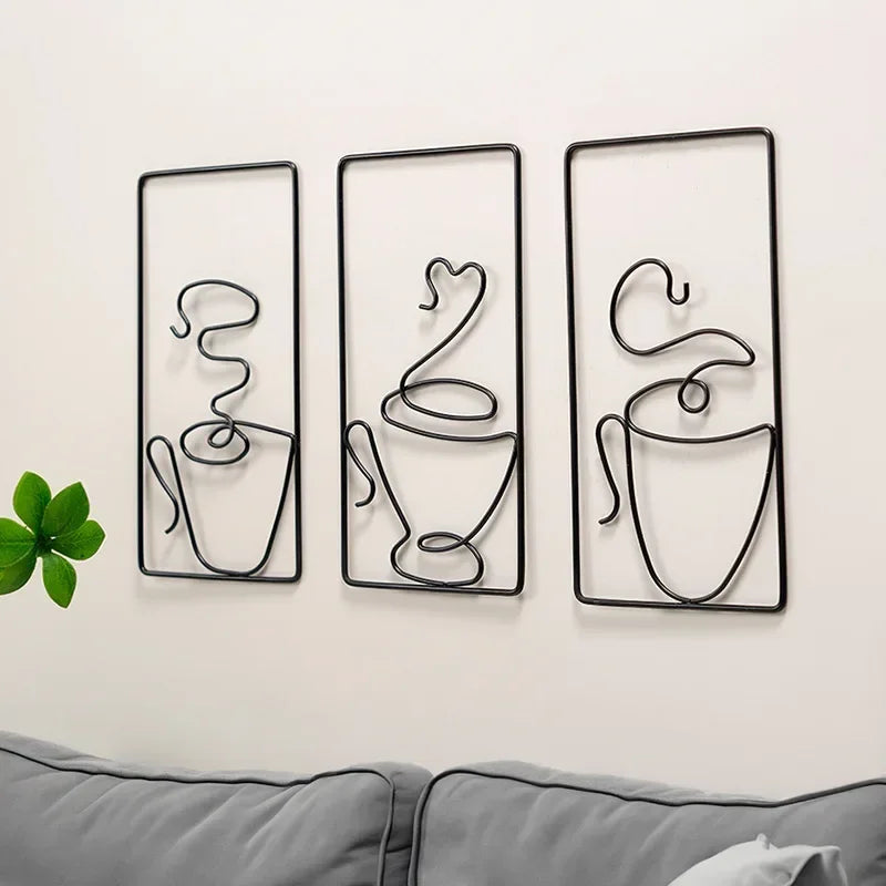 Hot Coffee Metal Wall Art Plaques 3D Wrought Iron Crafted Wall Decor For Kitchen Dining Room Living Room Cafe Coffee Shop Art Decor