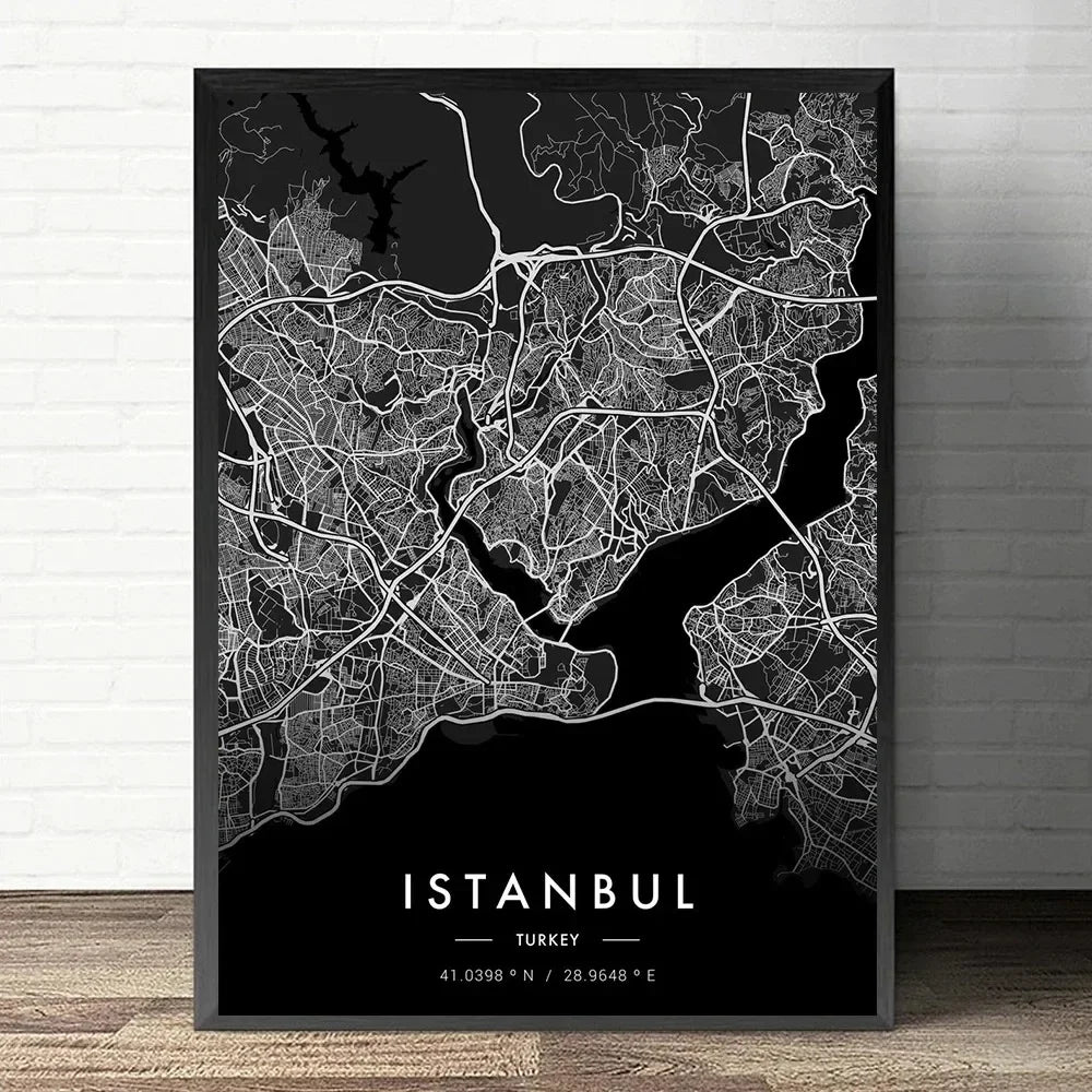 Map of Istanbul framed on a wall