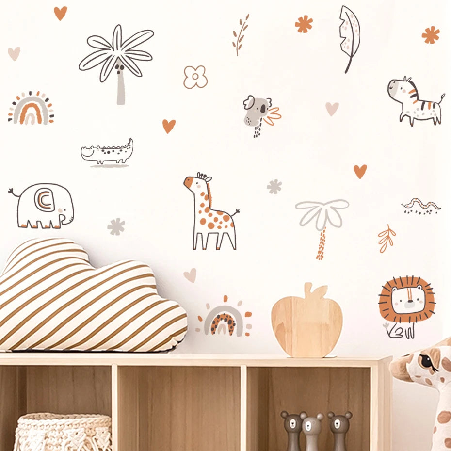 Jungle Animals & Plants Wall Stickers – Abstract Cartoon Vinyl Wall Decals for Nursery, Children's Bedroom & Creative DIY Kid's Room Decoration