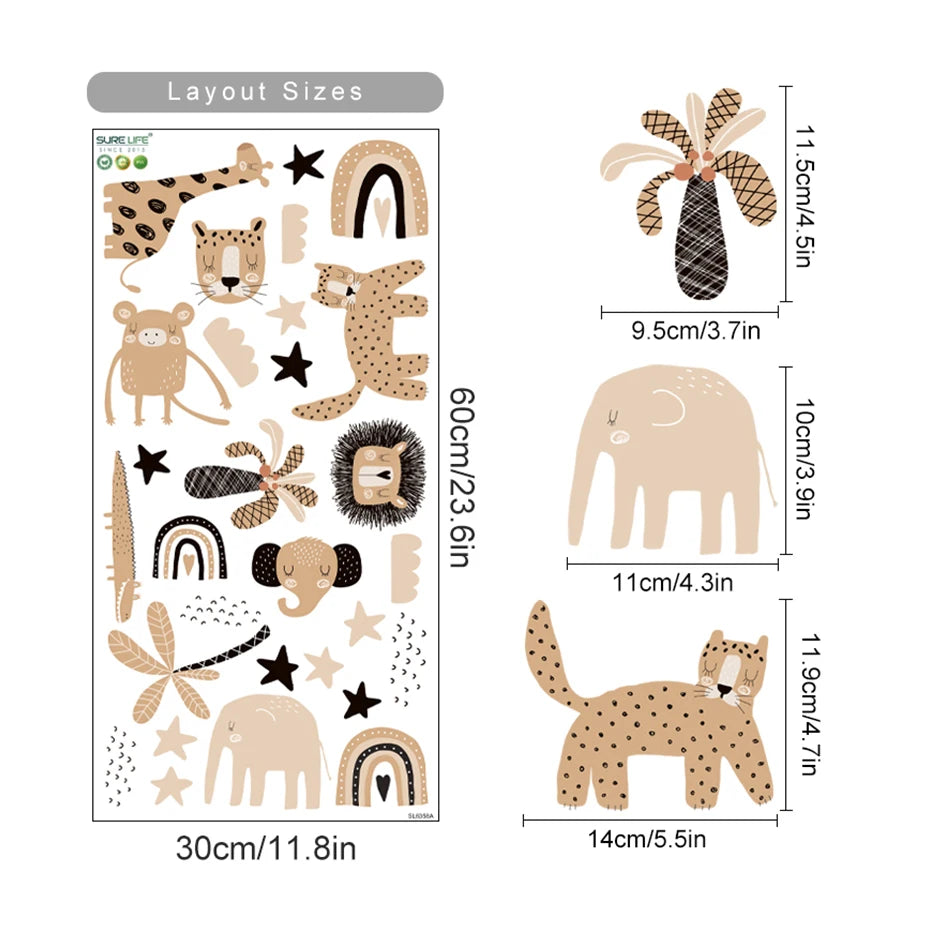 Jungle Animals & Plants Wall Stickers – Abstract Cartoon Vinyl Wall Decals for Nursery, Children's Bedroom & Creative DIY Kid's Room Decoration
