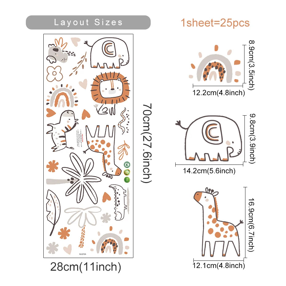 Jungle Animals & Plants Wall Stickers – Abstract Cartoon Vinyl Wall Decals for Nursery, Children's Bedroom & Creative DIY Kid's Room Decoration