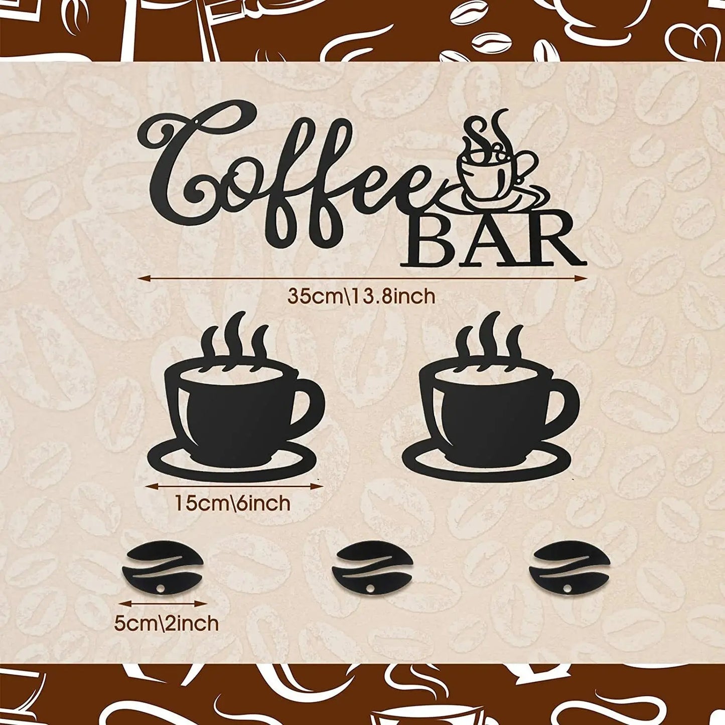 Kitchen Coffee Bar Logo Black Metal Wall Art 3D Iron Craft Wall Mounted Art Sign For Kitchen Diner Cafe Coffee Shop Creative Nordic Wall Decor