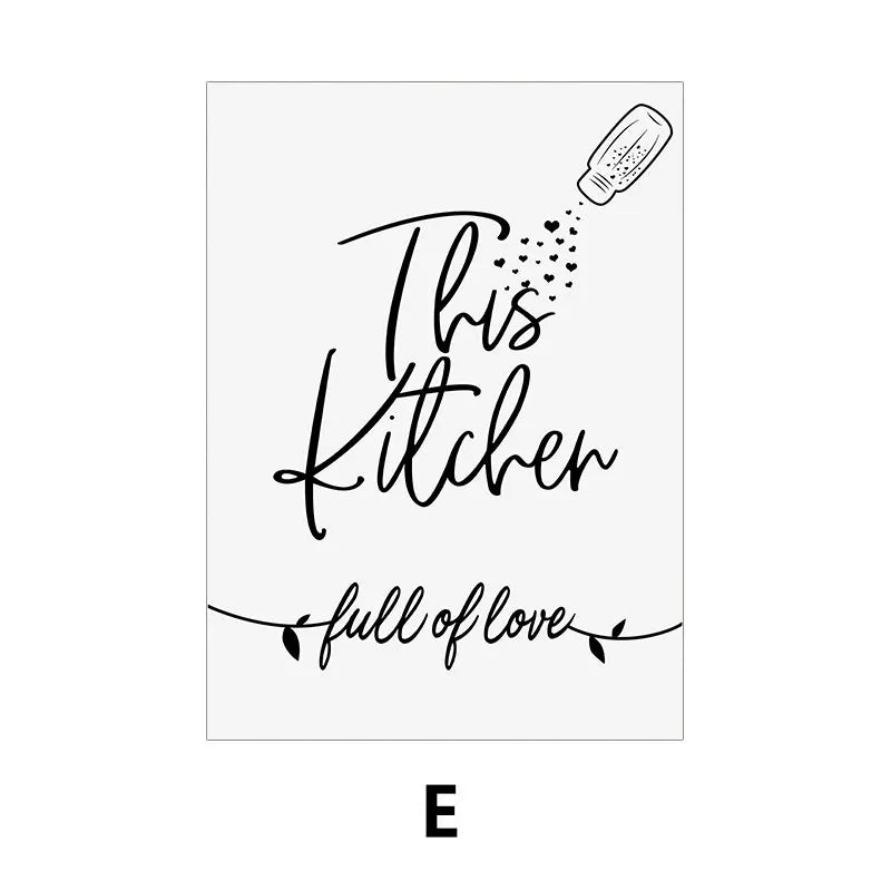 Decorative sign with 'This Kitchen full of love' text and a salt shaker illustration on a white background.