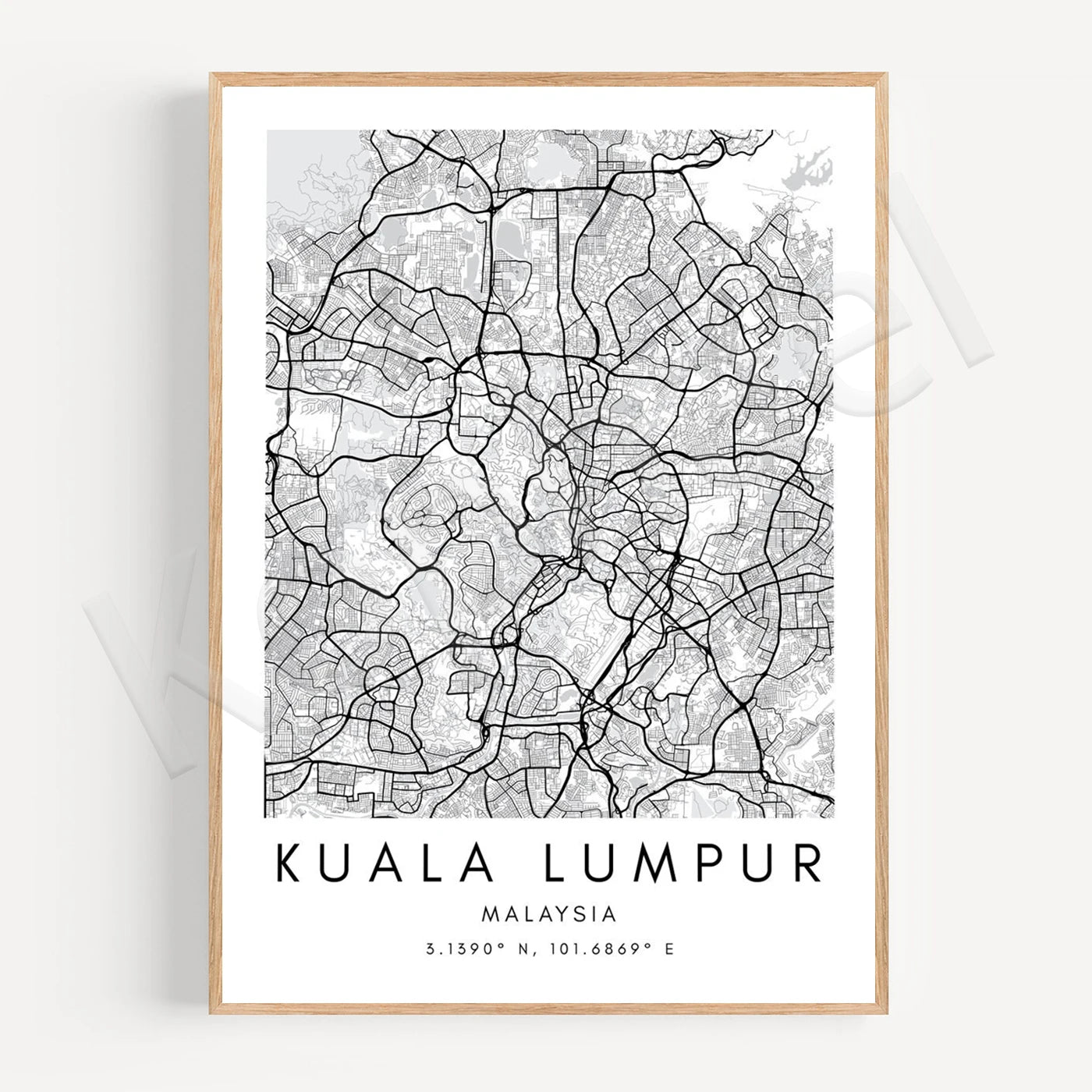 Kuala Lumpar City Map Poster Wall Art - Wall Map Black White Fine Art Canvas Prints Stylish Minimalist Posters For Home/Office 2025