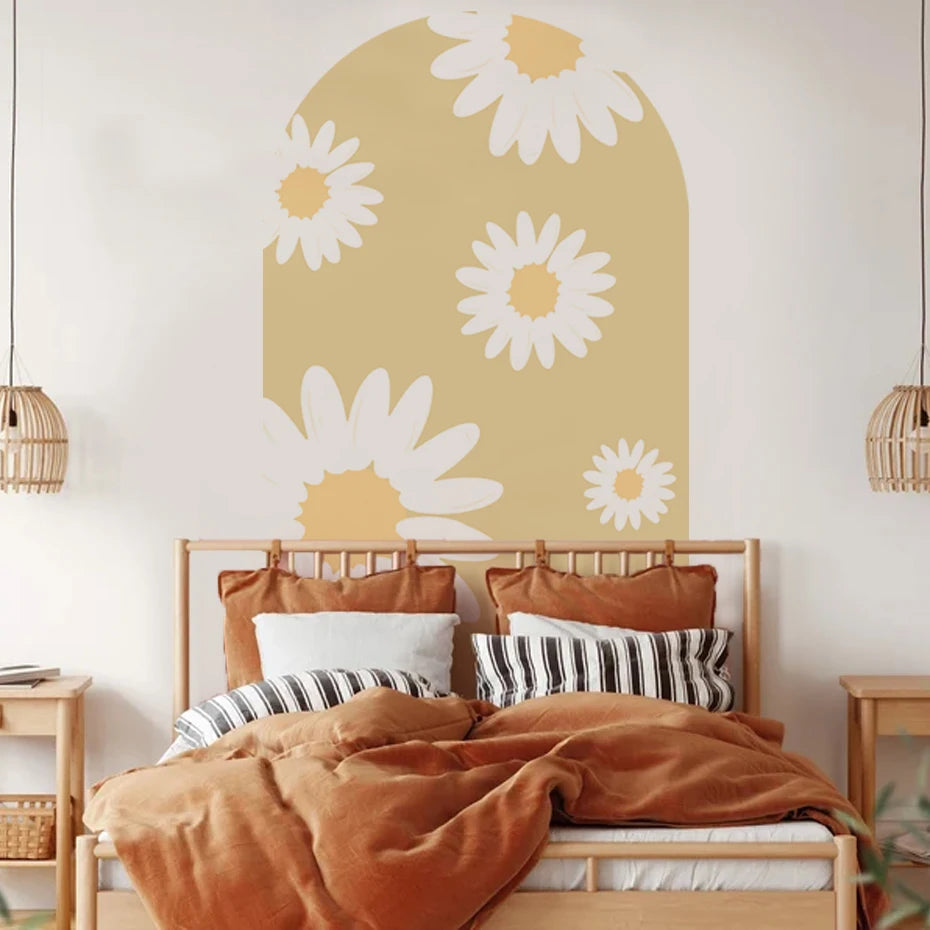 Large Format Daisy Archway Wall Mural – Modern Peel & Stick Vinyl Wall Decal for Kids’ Rooms & Living Spaces, Creative DIY Home Decor Detailing