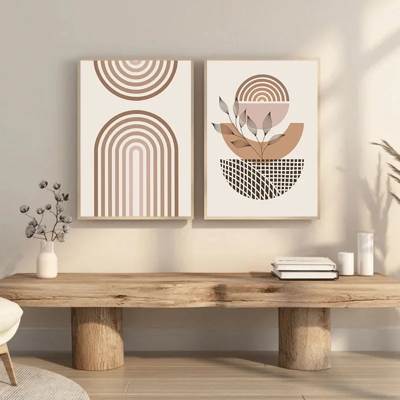 Light Beige Botanical Geometric Abstract Wall Art Fine Art Canvas Prints Gallery Wall Pictures For Living Room Dining Room Bedroom Art Decor 2025