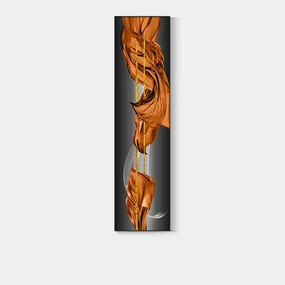 Light Luxury Abstract Golden Drapery Fine Art Canvas Prints Vertical Wall Art Pieces with Rich Amber Hues and Lustrous Orb for Modern Home or Office Decor