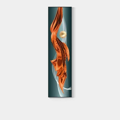 Light Luxury Abstract Golden Drapery Fine Art Canvas Prints Vertical Wall Art Pieces with Rich Amber Hues and Lustrous Orb for Modern Home or Office Decor