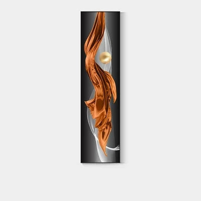 Light Luxury Abstract Golden Drapery Fine Art Canvas Prints Vertical Wall Art Pieces with Rich Amber Hues and Lustrous Orb for Modern Home or Office Decor