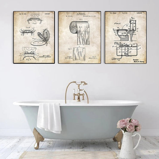 Loo Paper Bathroom Vintage Patent Poster Wall Art Beige Black Fine Art Canvas Prints Pictures For Bathroom Washroom Wall Decor