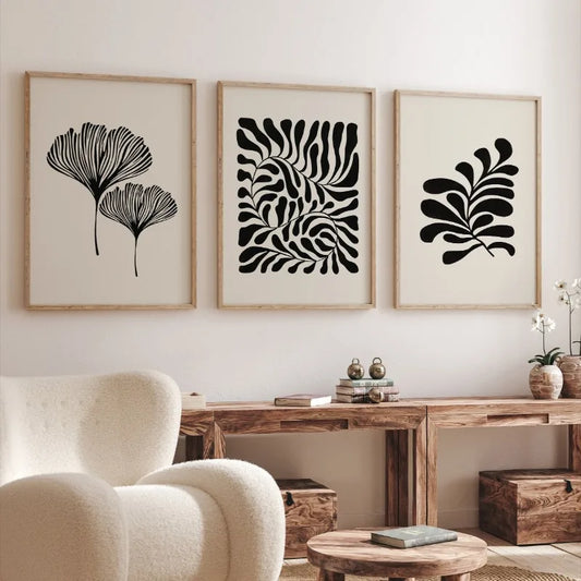 Minimalist Abstract Botanical Leaf Wall Art Fine Art Canvas Prints Pictures For Modern Apartment Living Room Bedroom Scandinavian Style Home Decor