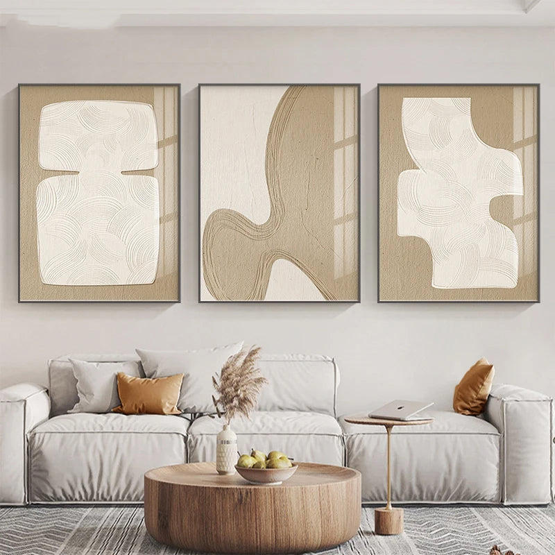 Minimalist Abstract Cream Beige Geometric Wall Art Fine Art Canvas Prints Pictures For Living Room Bedroom Dining Room Art For Modern Living