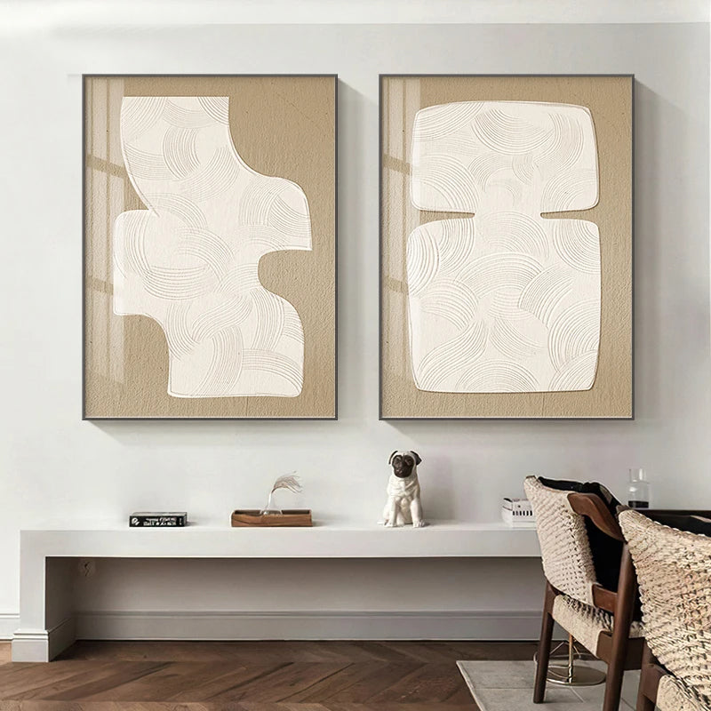 Minimalist Abstract Cream Beige Geometric Wall Art Fine Art Canvas Prints Pictures For Living Room Bedroom Dining Room Art For Modern Living