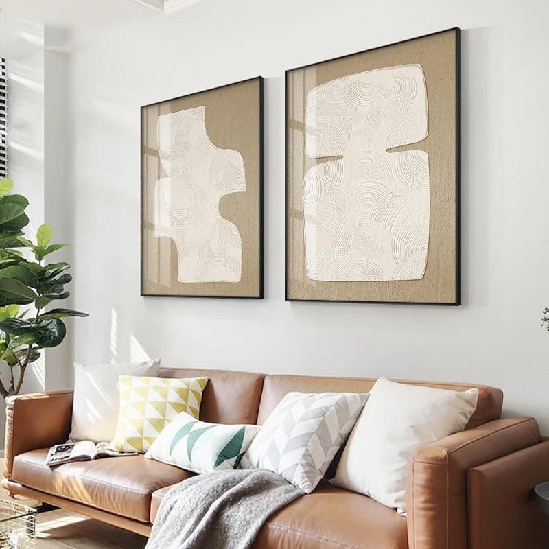 Minimalist Abstract Cream Beige Geometric Wall Art Fine Art Canvas Prints Pictures For Living Room Bedroom Dining Room Art For Modern Living