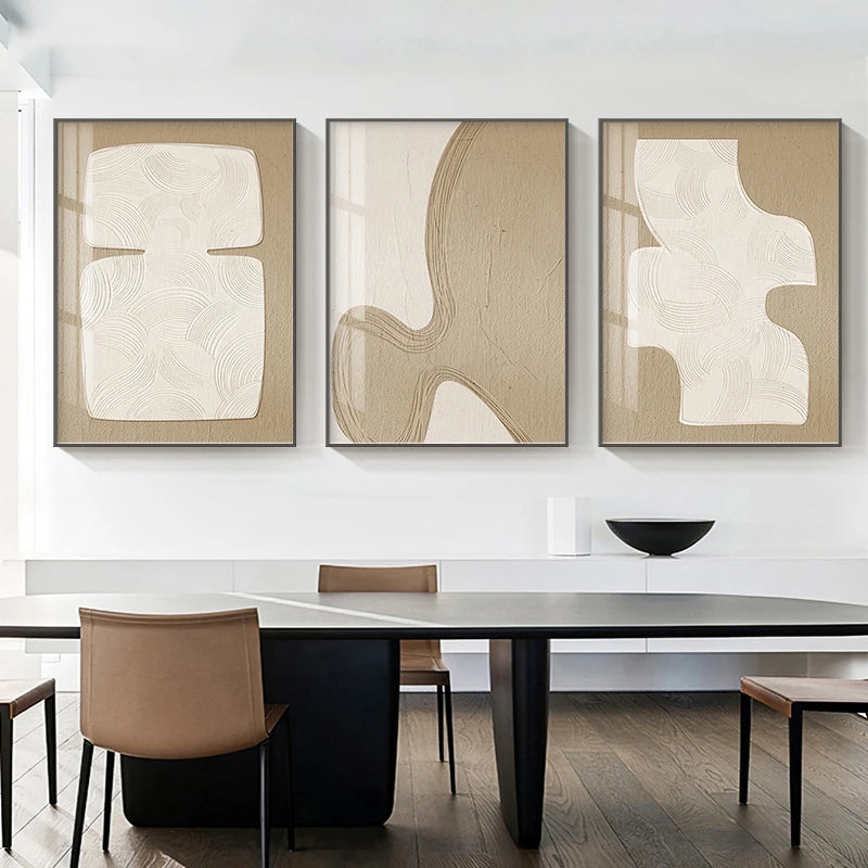 Minimalist Abstract Cream Beige Geometric Wall Art Fine Art Canvas Prints Pictures For Living Room Bedroom Dining Room Art For Modern Living
