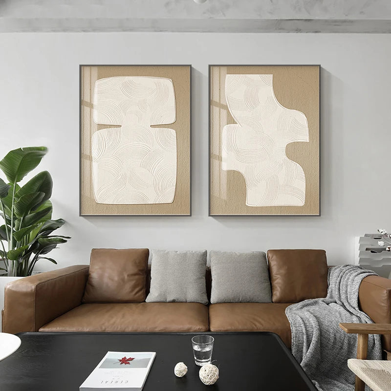 Minimalist Abstract Cream Beige Geometric Wall Art Fine Art Canvas Prints Pictures For Living Room Bedroom Dining Room Art For Modern Living