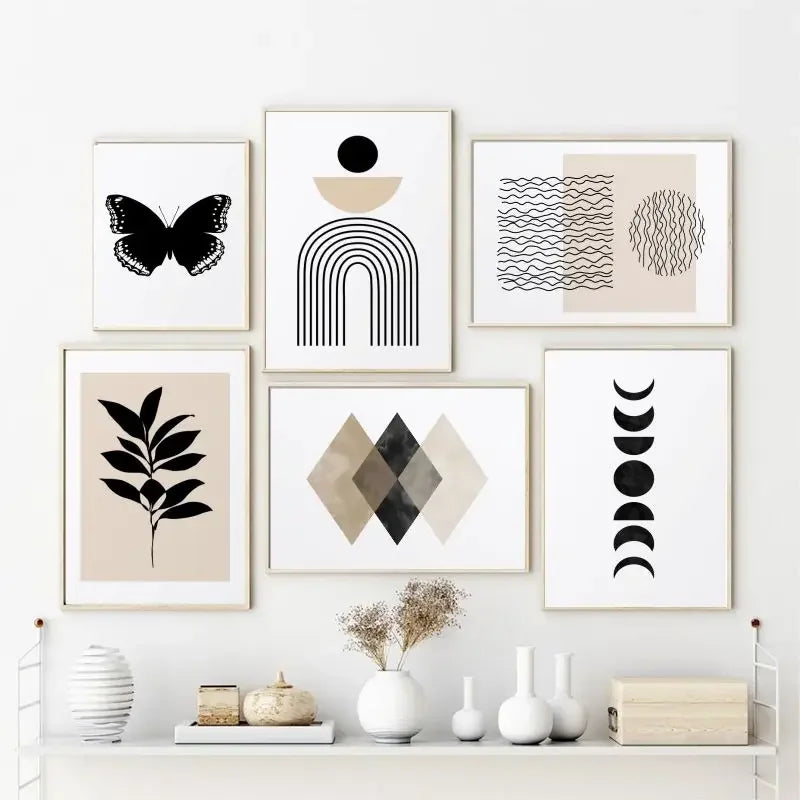Minimalist Black & Beige Abstract Canvas Wall Art – Modern Geometric Prints for Modern Apartment Living Room Dining Room Bedroom Art Decor