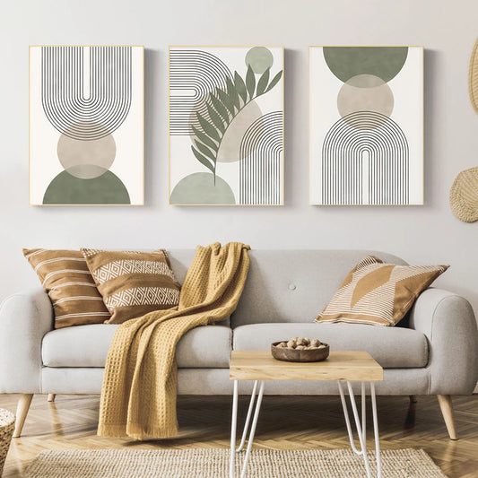 Minimalist Green Beige Neutral Shades Abstract Botanical Wall Art Fine Art Canvas Prints Pictures For Modern Apartment Living Room