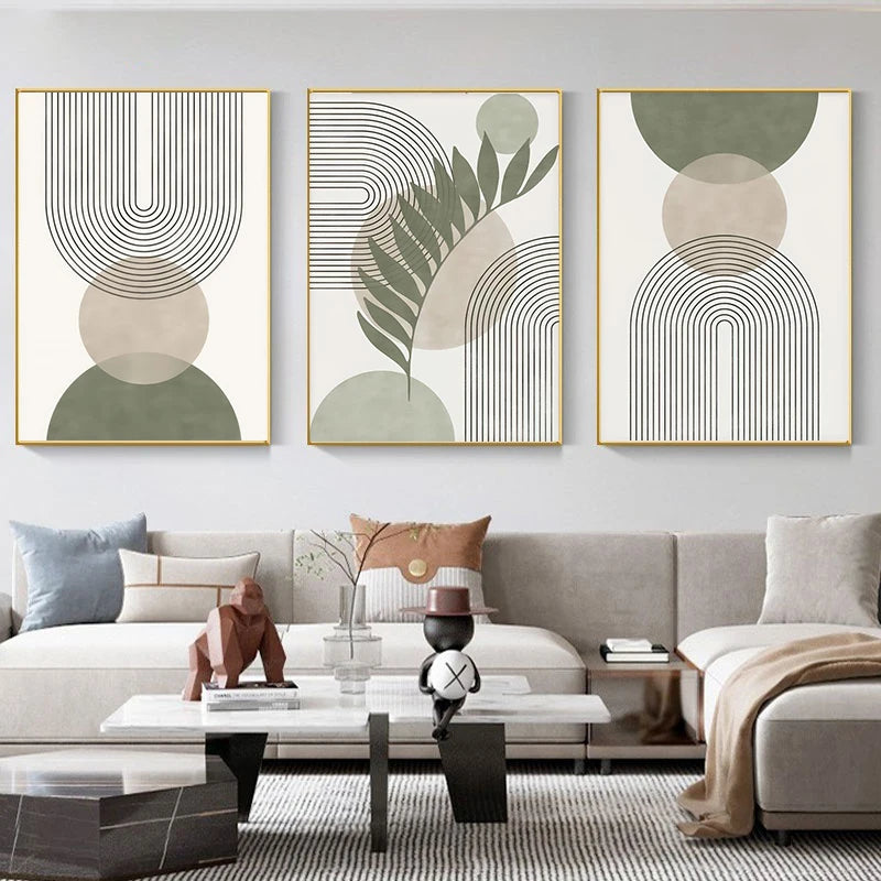 Minimalist Green Beige Neutral Shades Abstract Botanical Wall Art Fine Art Canvas Prints Pictures For Modern Apartment Living Room