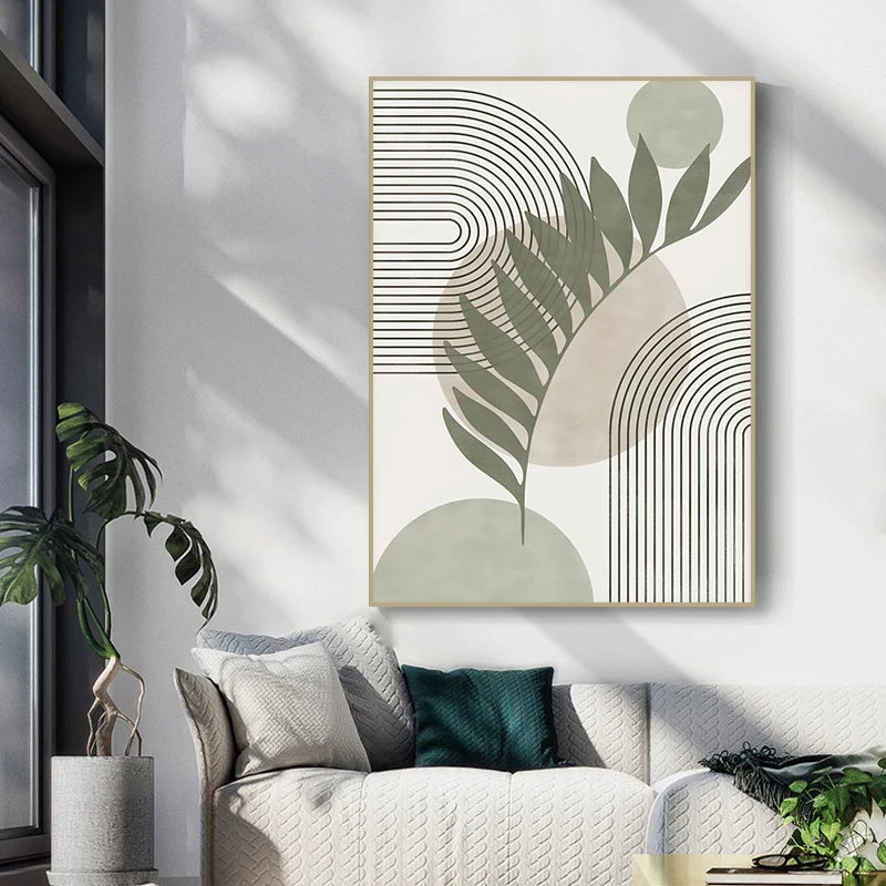 Minimalist Green Beige Neutral Shades Abstract Botanical Wall Art Fine Art Canvas Prints Pictures For Modern Apartment Living Room