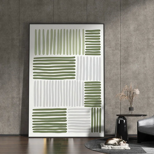 Minimalist Parallel Lines Green Grey Wall Art Fine Art Canvas Prints Abstract Geometric Poster Picture For Living Room Bedroom Art Decor