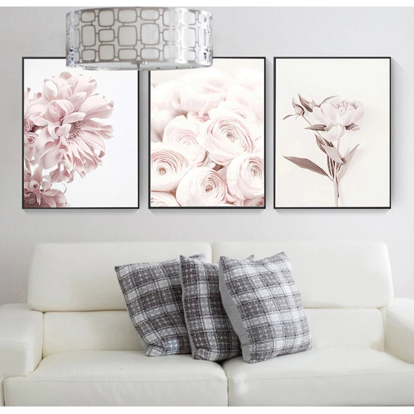 Minimalist Pink Floral Wall Art Fine Art Canvas Prints Modern Botanical Pictures For Living Room Dining Room Bedroom Art Decor 2025