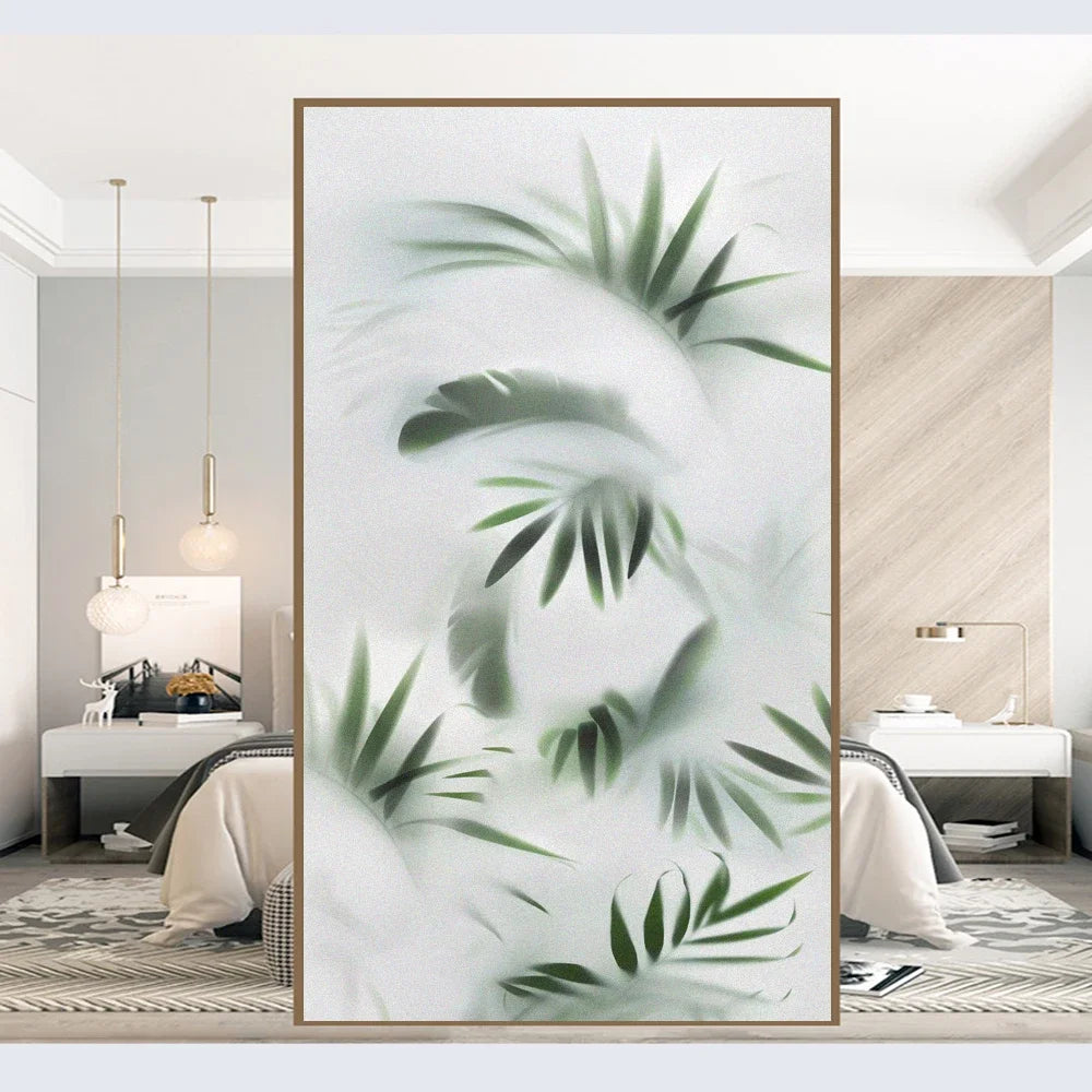 Misty Green Leaves Privacy Window Film For Bathroom Kitchen Foyer Office Removable Frosted Film For Glass Semi Transparent Peel and Stick Static Cling Technology