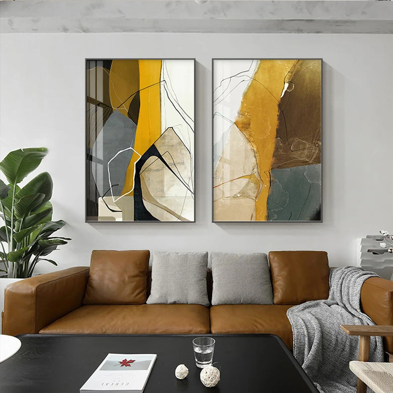 Modern Abstract Nordic Geomorphic Wall Art Fine Art Canvas Prints Neutral Tones Pictures For Modern Living Room Entrance Hall Home Office Decor