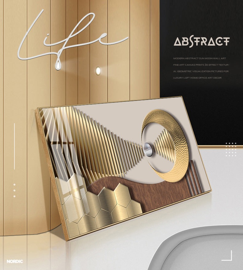 Modern Abstract Sun Moon Wall Art Fine Art Canvas Prints 3d Effect Textural Geometric Visualization Pictures For Luxury Loft Home Office Art Decor