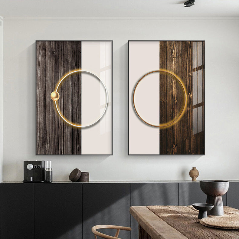 Modern Aesthetics Golden Ring Of Light On Wood Abstract Wall Art