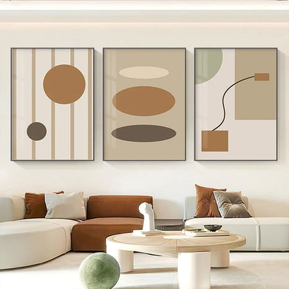 Modern Beige Geometric Shapes Minimalist Abstract Wall Art Fine Art Canvas Prints Pictures For Living Room Bedroom Contemporary Home Office