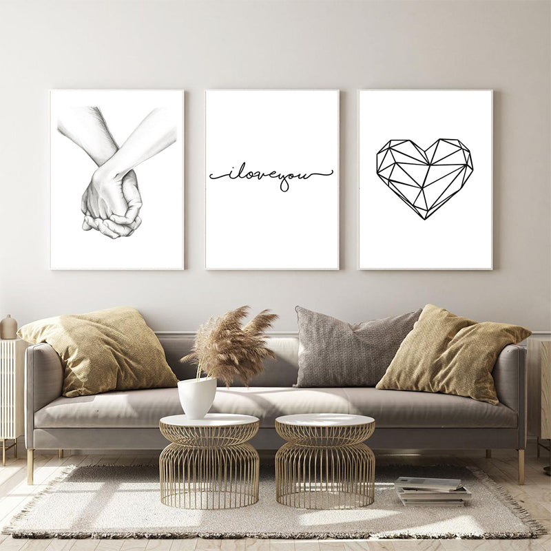 Modern Minimalist Black White Love Posters Wall Art Fine Art Canvas Prints Silhouette Figure Art Pictures For Living Room Bedroom Art Decor