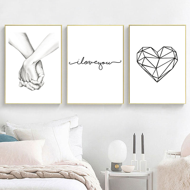 Modern Minimalist Black White Love Posters Wall Art Fine Art Canvas Prints Silhouette Figure Art Pictures For Living Room Bedroom Art Decor
