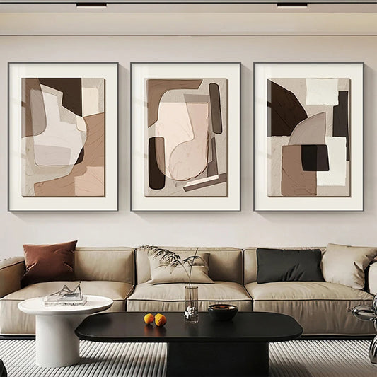 Modern Abstract Beige Geometric Color Block Wall Art Fine Art Canvas Prints Pictures For Contemporary Apartment Living Room Dining Room Bedroom Art Decor