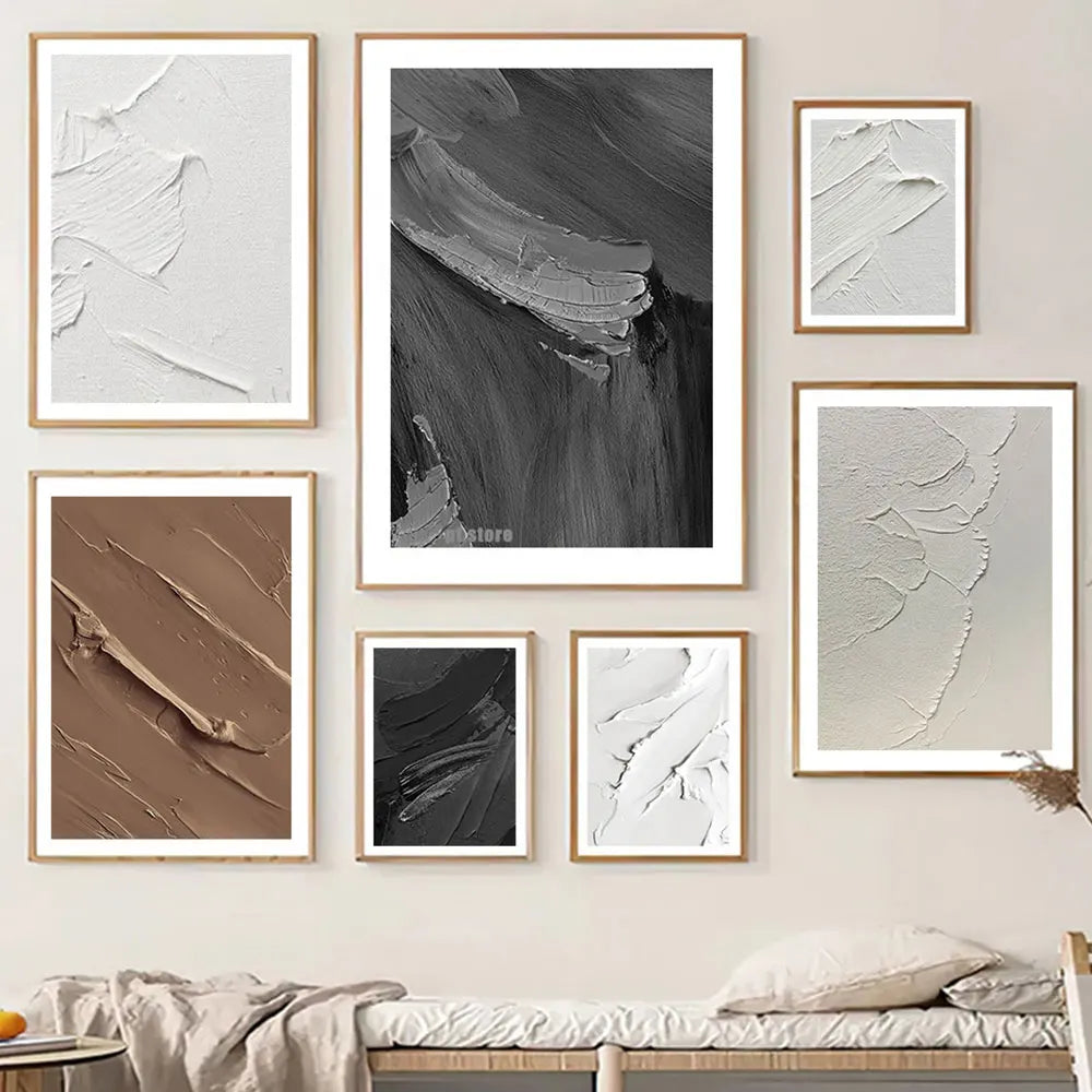 Modern Abstract Black & White Minimalist Wall Art Fine Art Canvas Prints Textural Design Pictures For Modern Loft Apartment Home Office Decor