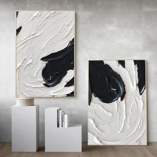 Modern Abstract Black & White Minimalist Wall Art Fine Art Canvas Prints Textural Design Pictures For Modern Loft Apartment Home Office Decor