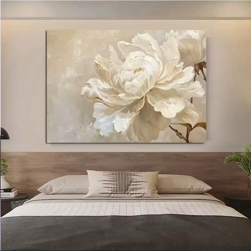Modern Abstract Floral Canvas Wall Art Fine Art Canvas Print Beige White Botanical Picture For Living Room Bedroom Dining Room Decor