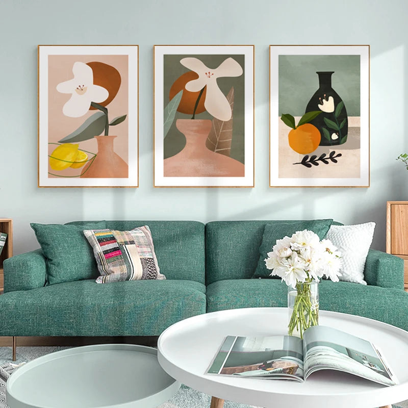 Modern Abstract Floral Vase Still Life Wall Art Fine Art Canvas Prints Colorful Pictures For Living Room Dining Room Kitchen Art Decor