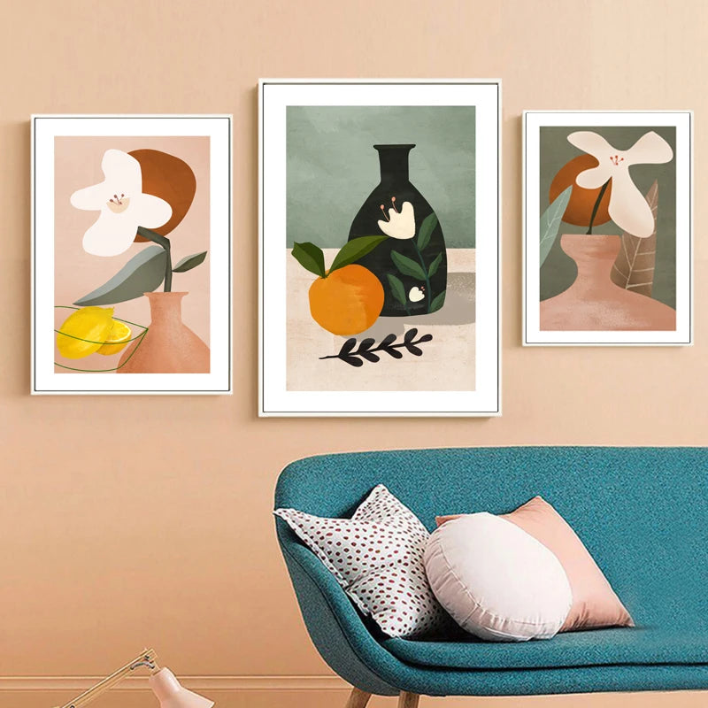 Modern Abstract Floral Vase Still Life Wall Art Fine Art Canvas Prints Colorful Pictures For Living Room Dining Room Kitchen Art Decor