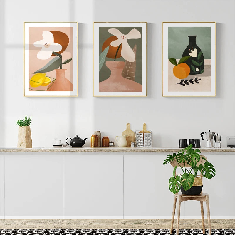 Modern Abstract Floral Vase Still Life Wall Art Fine Art Canvas Prints Colorful Pictures For Living Room Dining Room Kitchen Art Decor