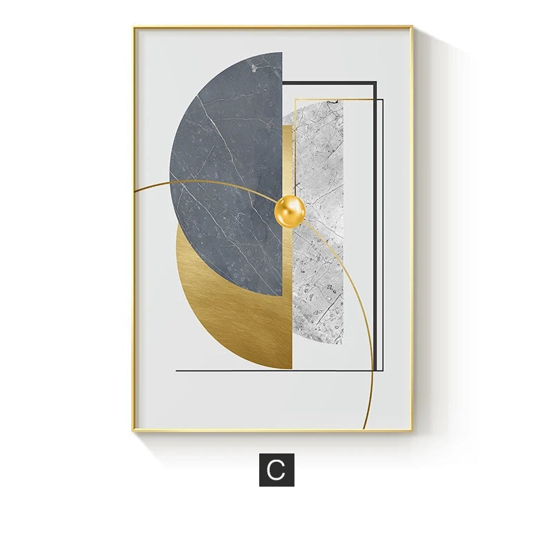Modern Abstract Golden Geometric Wall Art Fine Art Canvas Prints Contemporary Nordic Style Pictures For Living Room Dining Room Home Office Decor